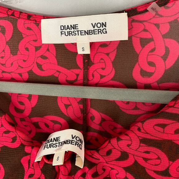 Diane Von Furstenberg Women Corrine Dress S Red Chainlink Ruched Mesh Sheer - Picture 5 of 10